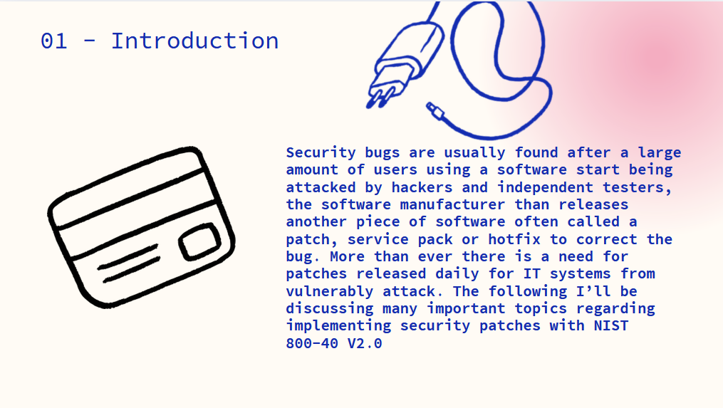 introduction slide from my presentation going over what security bugs and patches are/important